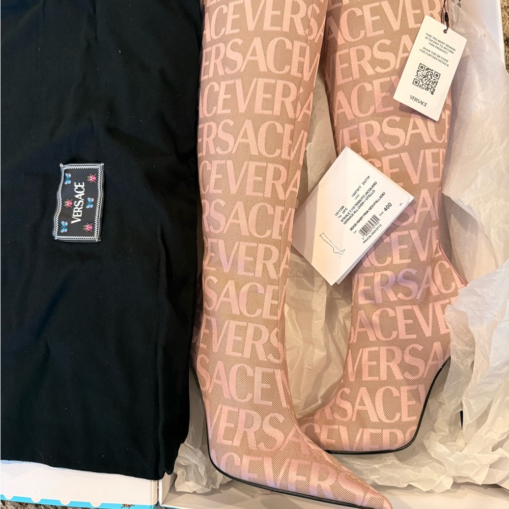 Versace Pink Allover Logo Pointed Toe Athletic Boots